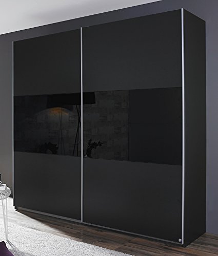 Rauch Schwebetürenschrank 2-türig Grau Metallic/Glas Schwarz 175 x 210 x 59 cm
