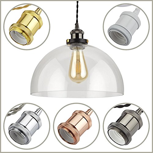 Biard Gracia kuppelförmiger Designer Lampenschirm für Pendelleuchten aus Glas mit 1m Langer Pendelhalterung - Altmodisch Retro Industriell Metal Kronleuchter Set