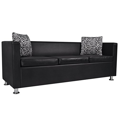 Festnight Sofaset Wohnzimmersofa Couch Loungesofa 3-Sitzer-Sofa und 2-Sitzer-Sofa mit 4 Kissen Sitzkomfort Schwarz