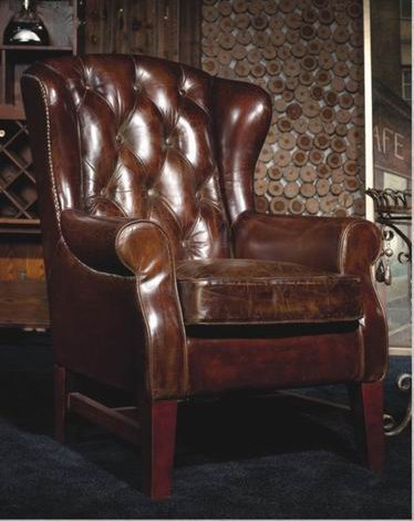 Phoenixarts Chesterfield Vintage Ledersessel Braun Schwarz Echtleder Ohrensessel Design Clubsessel Lounge Sessel (braun)