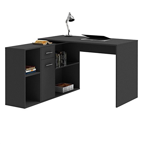 CARO-Möbel Eckschreibtisch Diego Bürotisch Arbeitstisch mit Regal, 120 x 75 x 122 cm in schwarz, 1 Schublade, 4 Fächer Verschiedene Aufbaumöglichkeiten