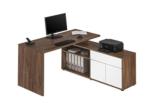 Computertisch Schreibtisch MAJA in Eiche dunkel - Hochglanz Weiß 153x75x149cm Bürotisch