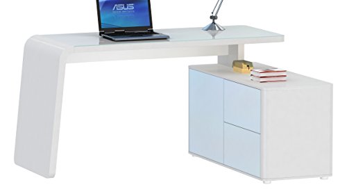 Jahnke Eck-Schreibtisch, E1-Holzwerkstoffplatten, beschichtet und lackiert, ESG-Sicherheitsglas, weiß, 154 x 60 x 76 cm