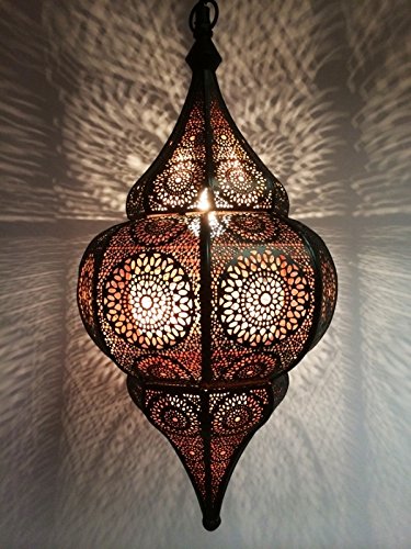 Orientalische Lampe Pendelleuchte Schwarz Malhan 50cm E14 Lampenfassung | Marokkanische Design Hängeleuchte Leuchte aus Marokko | Orient Lampen für Wohnzimmer Küche oder Hängend über den Esstisch