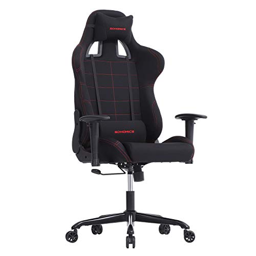 SONGMICS Bürostuhl Gaming Stuhl mit hoher Rückenlehne Formschaum gepolsterte Sitzschale Verstellbare Kopfkissen und Lendenkissen für Soho- oder Büroarbeit
