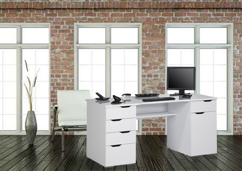 lisel-de Computertisch Schreibtisch Maja in Weiß Hochglanz - Icy Weiß 160x74,5x67cm Bürotisch