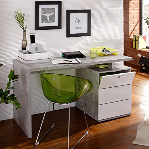 lisel-de Modell 2016 Computertisch Schreibtisch Maja in Betonoptik/Weiß Hochglanz 140x75x60cm
