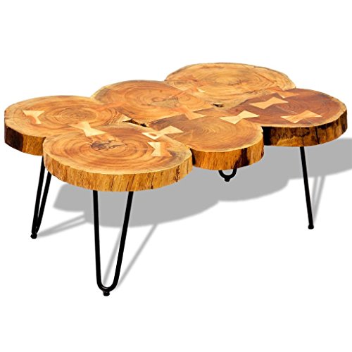 vidaXL Couchtisch Kaffeetisch Tisch 35 cm aus 6 Baumscheiben Masivholz Sheesham