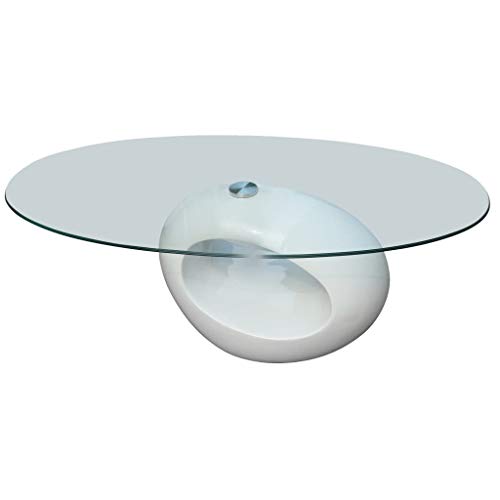 vidaXL Couchtisch mit ovaler Glasplatte Beistelltisch Glastisch Hochglanz Weiß