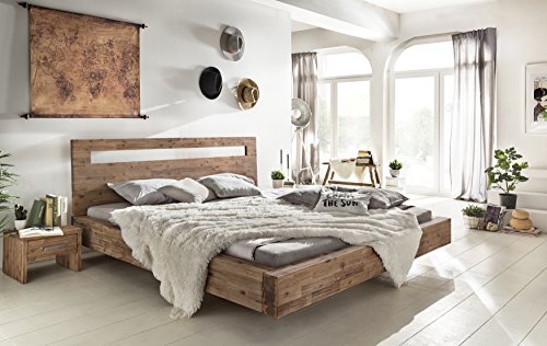 Woodkings Holz Bett 180x200 Marton Doppelbett Akazie gebürstet Schlafzimmer Massivholz Design Doppelbett Schwebebett Massive Naturmöbel Echtholzmöbel günstig