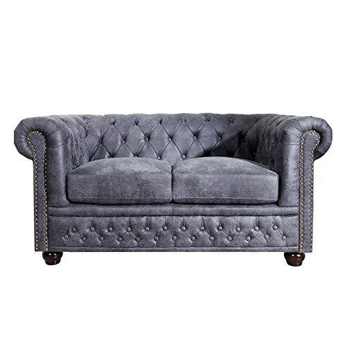 Chesterfield Design 2ER Sofa"Manchester" | 150x70x90 cm, Antik Grau | Zweisitzer