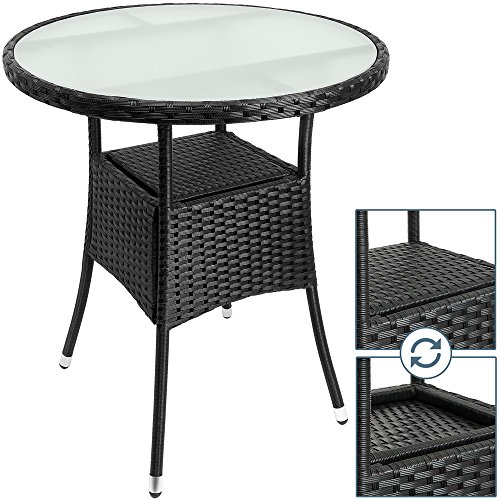 Deuba Polyrattan Tisch rund Ø 60cm schwarz Beistelltisch Rattan Gartentisch Garten Möbel