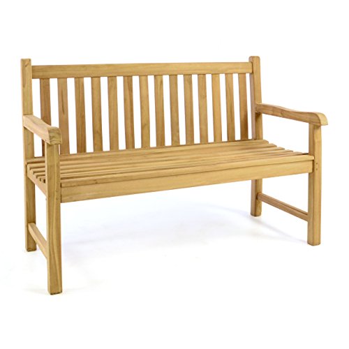 Divero 2-Sitzer Bank Holzbank Gartenbank Sitzbank 130 cm – zertifiziertes Teak-Holz hochwertig massiv behandelt – Reine Handarbeit – Wetterfest