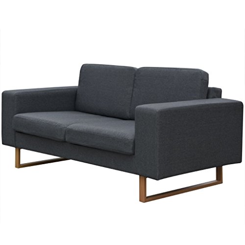 Festnight Bequeme Sofa 2-Sitzer-Sofa Couch Loungesofa Wohnzimmersofa Stoffsofa Holzrahmen Dunkelgrau 156 x 82 x 76 cm