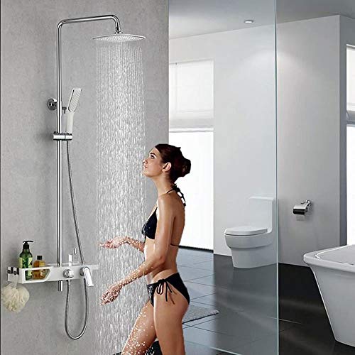 Homelody Wasserhahn Bad Badarmatur waschtischarmatur für Bad Wasserhahn Duscharmatur mit Regal Duschsystem Duschset Regendusche Rainshower