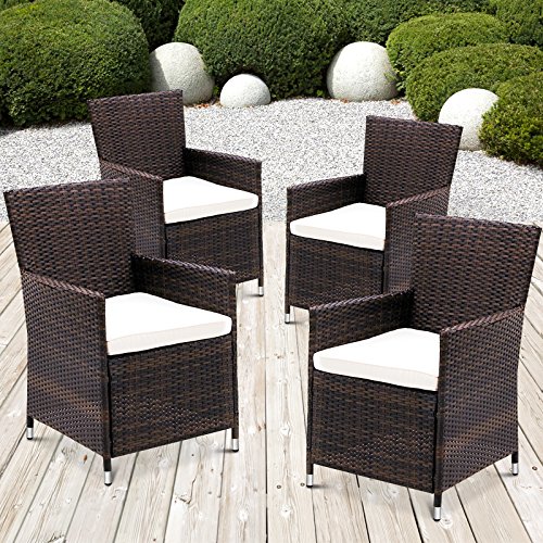 MIADOMODO® Garten Polyrattan Stühle, Set von 4 mit Kissen