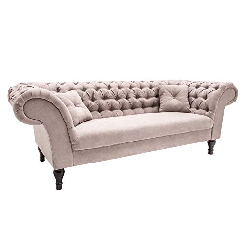 Riess Ambiente Chesterfield Sofa Contessa Baumwolle Greige mit 2 Kissen 2er Couch Zweisitzer Barock Englisch