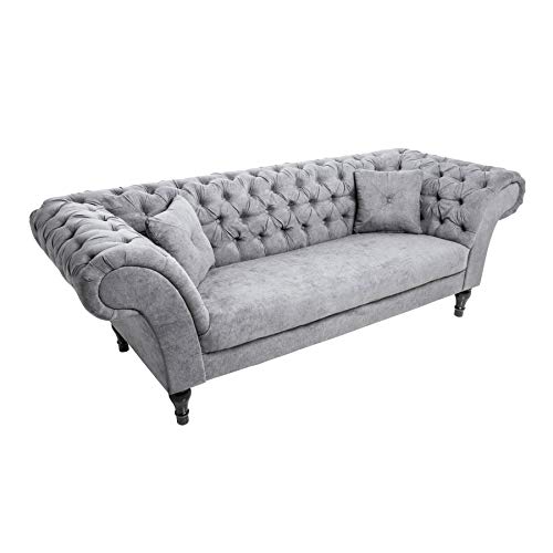 Riess Ambiente Chesterfield Sofa Contessa grau mit 2 Kissen 2er Couch Zweisitzer Barock Englisch