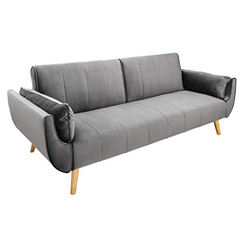 Riess Ambiente Design Schlafsofa DIVANI 215cm Silbergrau Samt Bettfunktion Retro Design Sofa Couch Schlafcouch Samtbezug