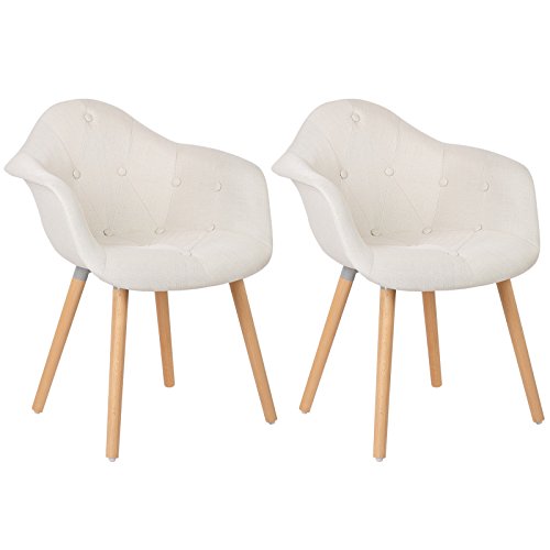 WOLTU® #623 Esszimmerstühle 2er Set Esszimmerstuhl mit Lehne Design Stuhl Küchenstuhl Leinen Holz