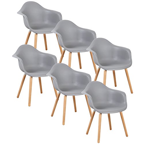 WOLTU® 6er Set Esszimmerstühle Küchenstuhl Design Stuhl Esszimmerstuhl mit Lehne Kunststoff Holz BH37-6
