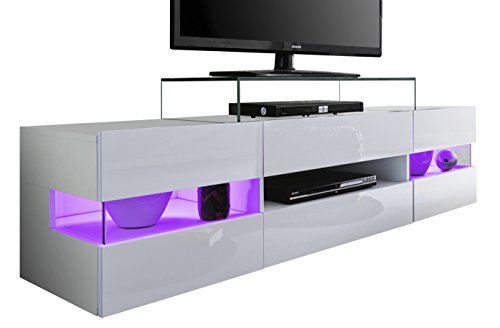 trendteam smart living Wohnzimmer Lowboard Fernsehschrank Fernsehtisch Sonic, 169 x 43 x 43,5 cm in Weiß Hochglanz  ohne Beleuchtung