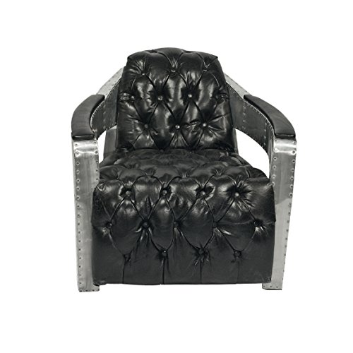 Designer Clubsessel Vintage Sessel Aviator Armchair mit Knopfheftung schwarz