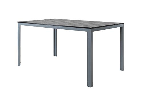 Strandgut07 Aluminium Gartentisch Terrassentisch Balkontisch ca. 150x90 cm mit Polywood Tischplatte schwarz/grau