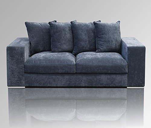 Amaris Elements | 'Cooper' Modernes 3-Sitzer-Sofa inklusive 5 Kissen, Couch, 100% Mikrofaser, Samtoptik, blau grau - 3er Couch im Landhausstil