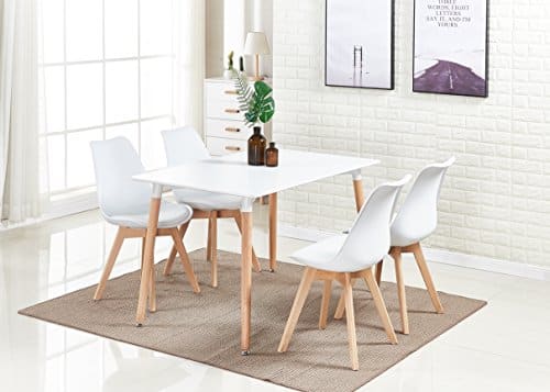 P&N Homewares® Lorenzo Esstisch und 4 Stühle Set Retro und Modern Dining Set Weiß Schwarz und Grau Stühle mit weißen Esstisch skandinavisch