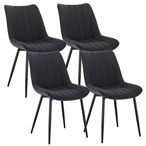 WOLTU 4 x Esszimmerstühle 4er Set Esszimmerstuhl Küchenstuhl Polsterstuhl Design Stuhl mit Rückenlehne, mit Sitzfläche aus Leinen/Samt, Gestell aus Metall, Dunkelgrau, BH211-4