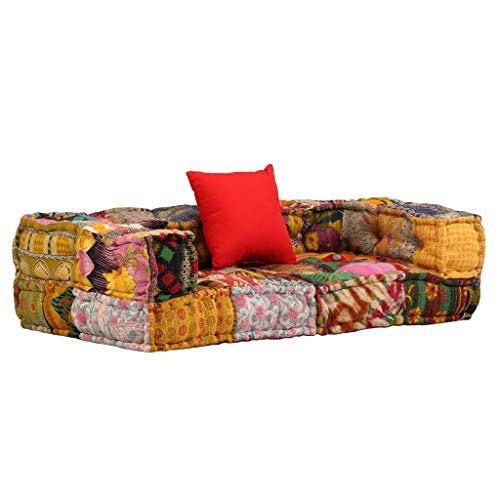 vidaXL Sofa 2-Sitzer Modular mit Armlehnen Stoff Patchwork Polstersofa Couch