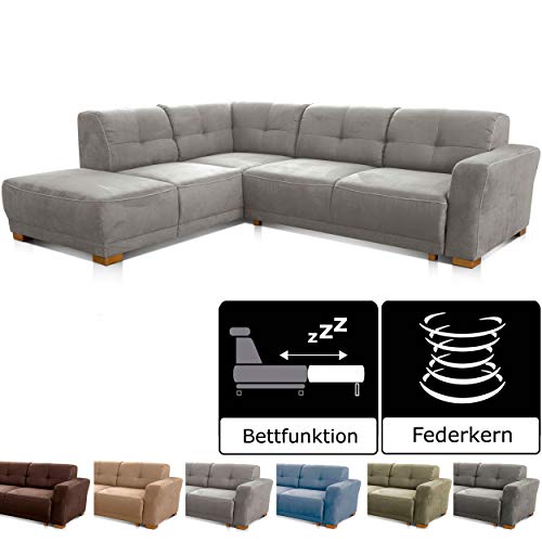 Cavadore Ecksofa "Modeo" / Sofa-Ecke mit Federkern und modernen Kontrastnähten / Hochwertiger Mikrofaser-Bezug in Wildlederoptik / Holzfüße / Maße: 261x77x214 cm (BxHxT)