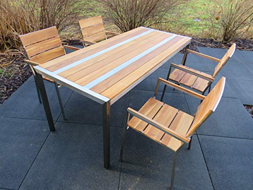 Design Edelstahl-Gartenmöbel Teak Tisch, 4 Stühle