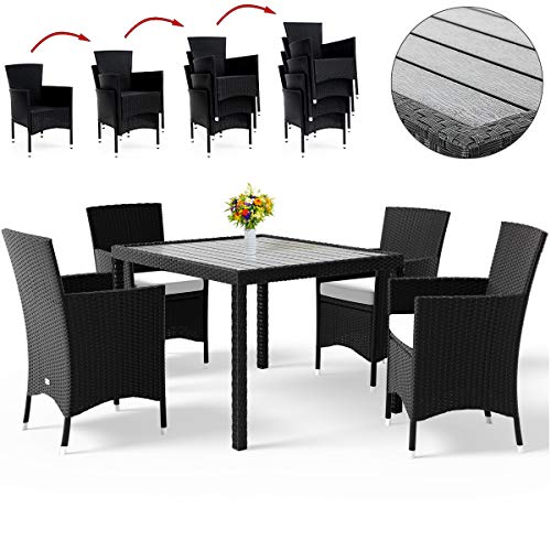 Deuba Poly Rattan Sitzgruppe mit WPC Tischplatte schwarz 4+1/6+1/8+1