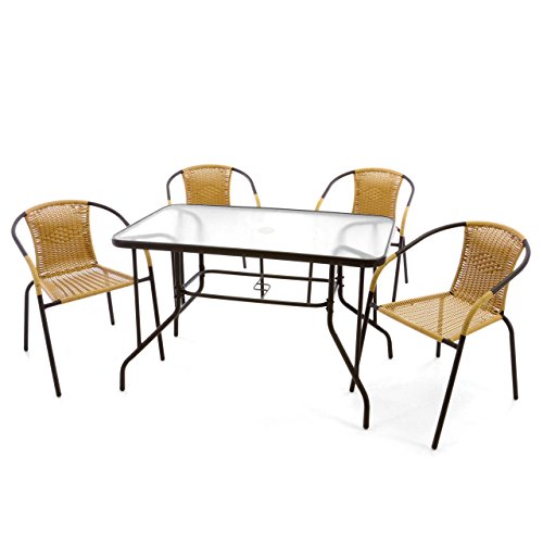 Nexos 5-teiliges Gartenmöbel-Set - Gartengarnitur Sitzgruppe Sitzgarnitur aus Bistrostühlen & Esstisch - Stahl Kunststoff Glas - beige Dunkelbraun