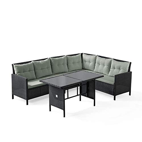 SVITA Madison & Monroe Polyrattan Ecksofa Rattan-Lounge Esstisch Gartenmöbel-Set Sofa Garnitur Couch-Eck