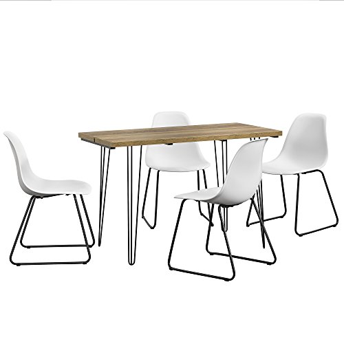 [en.casa] Esstisch 120x60cm Hairpinlegs mit 4 Stühlen weiß Kunststoff Tisch