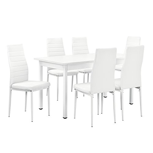 [en.casa] Esstisch weiß 140cm x 60cm x 75cm + Stühle weiß 96 cm x 43cm