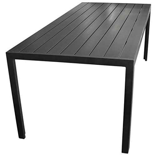 Wohaga® Terrassentisch Aluminium Gartentisch mit Polywood-Tischplatte 205x90cm Schwarz