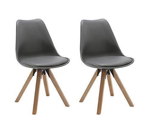 Duhome 2er Set Stuhl Esszimmerstühle Küchenstühle Farbauswahl mit Holzbeinen Sitzkissen Esszimmerstuhl Retro 518M, Farbe:Grau, Material:Kunstleder