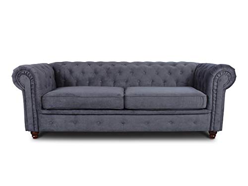Sofa Chesterfield Asti 3-Sitzer, Couch 3-er, Glamour Design, Couchgarnitur, Sofagarnitur, Holzfüße, Polstersofa - Wohnzimmer (Graphit (Capri 16))