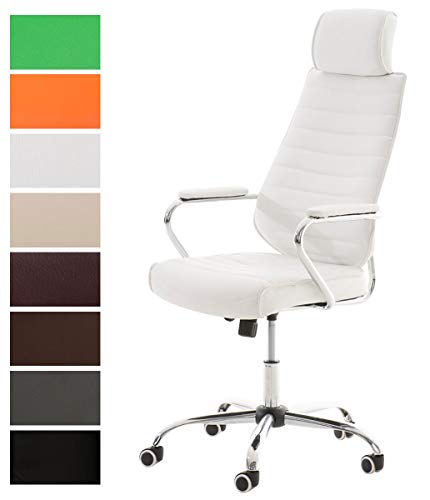 CLP Bürostuhl RAKO mit Kopfstütze und Laufrollen | Höhenverstellbarer Schreibtischstuhl mit Kunstlederbezug Weiß