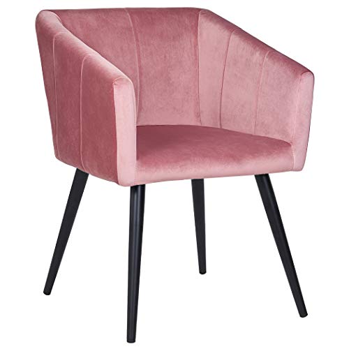 Esszimmerstuhl aus Stoff (Samt) Farbauswahl Retro Design Stuhl mit Rückenlehne Sessel Metallbeine Duhome 8065, Farbe:Pink, Material:Samt
