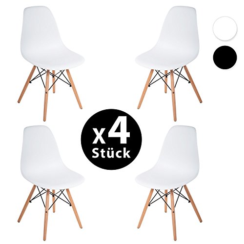 Merax.® 4 x Set Wohnzimmerstuhl Esszimmerstuhl Bürostuhl Kunststoff Chair Eiffel/Eiffelturm Weiß/Schwarz (Weiss)