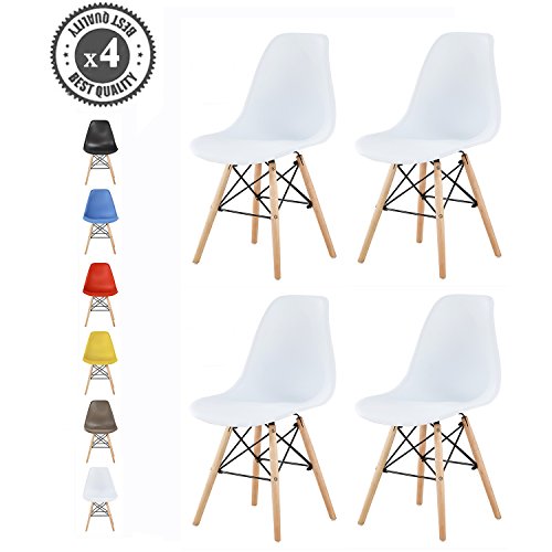 MCC Retro Design Stühle LIA Esszimmerstühle im 4er Set, Eiffelturm inspirierter Style für Küche, Büro, Lounge, Konferenzzimmer etc, 6 Farben, Kult (Schneeweiß)