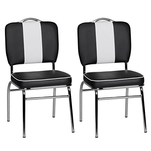 FineBuy 2er Set Esszimmerstühle King American Diner 50er Jahre Retro 2 Stühle | Sitzfläche gepolstert mit Rücken-Lehne | Essstuhl Doppelpack Farbe Schwarz Weiß
