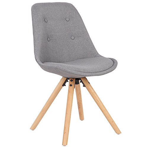 WOLTU® BH54gr-1 1 Stück Esszimmerstuhl, Sitzfläche aus Leinen, Design Stuhl, Küchenstuhl, Holzgestell, Grau