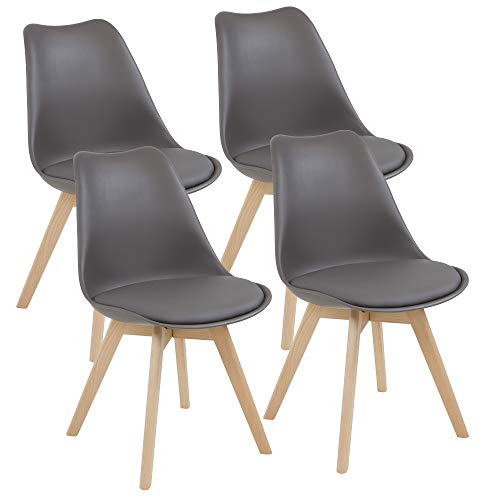 Albatros Esszimmerstühle AARHUS 4-er Set, Grau mit Beinen aus Massiv-Holz, Buche, skandinavisches Retro-Design