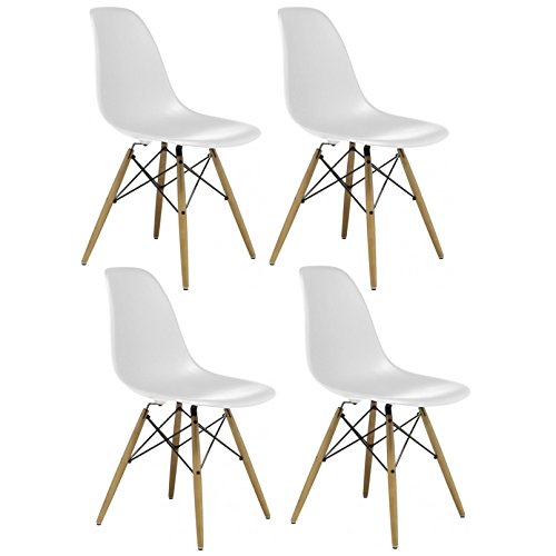 Charles & Ray inspiriert Eiffelturm Retro Design Wood Style Stuhl für Büro Lounge Küche – weiß (4)